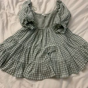 Sage and white gingham dress